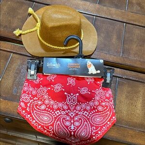 Red Paisley Bandana and Brown Cowboy Hat